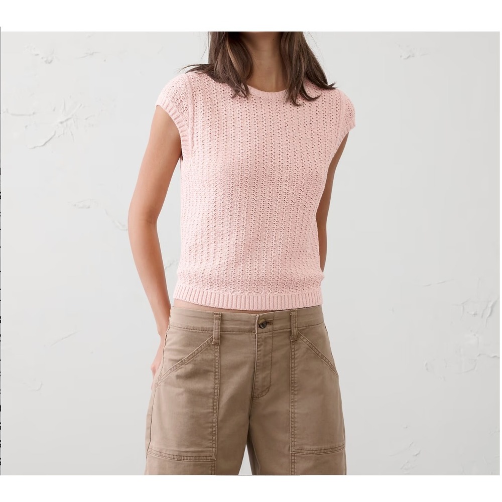 Banana Republic Cotton-Blend Textured Sweater Pink Morganite Sleeveless L NEW